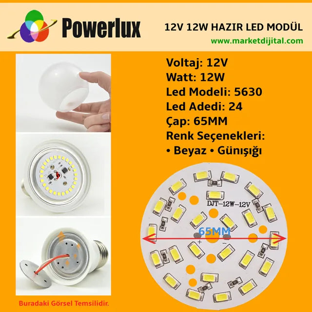 12 Volt 12 Watt SMD 5630 Ledli Hazır Led Modül 65MM Beyaz