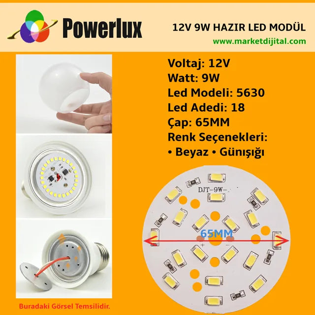 12 Volt 9 Watt SMD 5630 Ledli Hazır Led Modül 65MM Günışığı