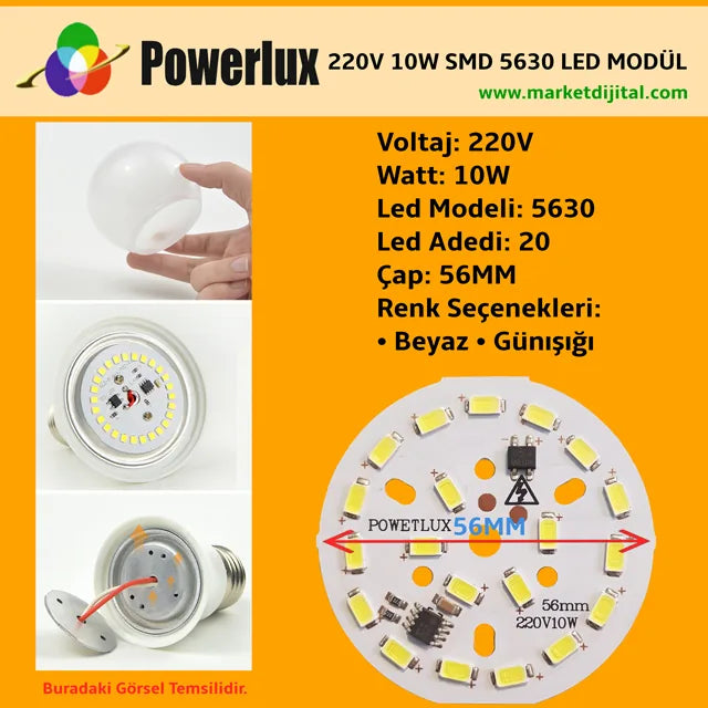 220 Volt 10 Watt SMD 5630 Ledli Hazır Led Modül 56MM Günışığı