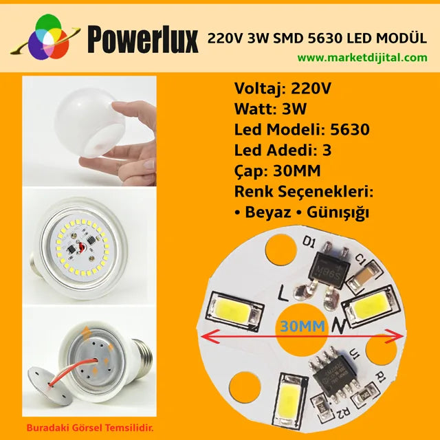 220 Volt 3 Watt SMD 5630 Ledli Hazır Led Modül 30MM Beyaz