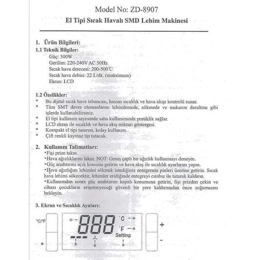 ZD-8907 300W 220V SICAK HAVA ÜFLEME