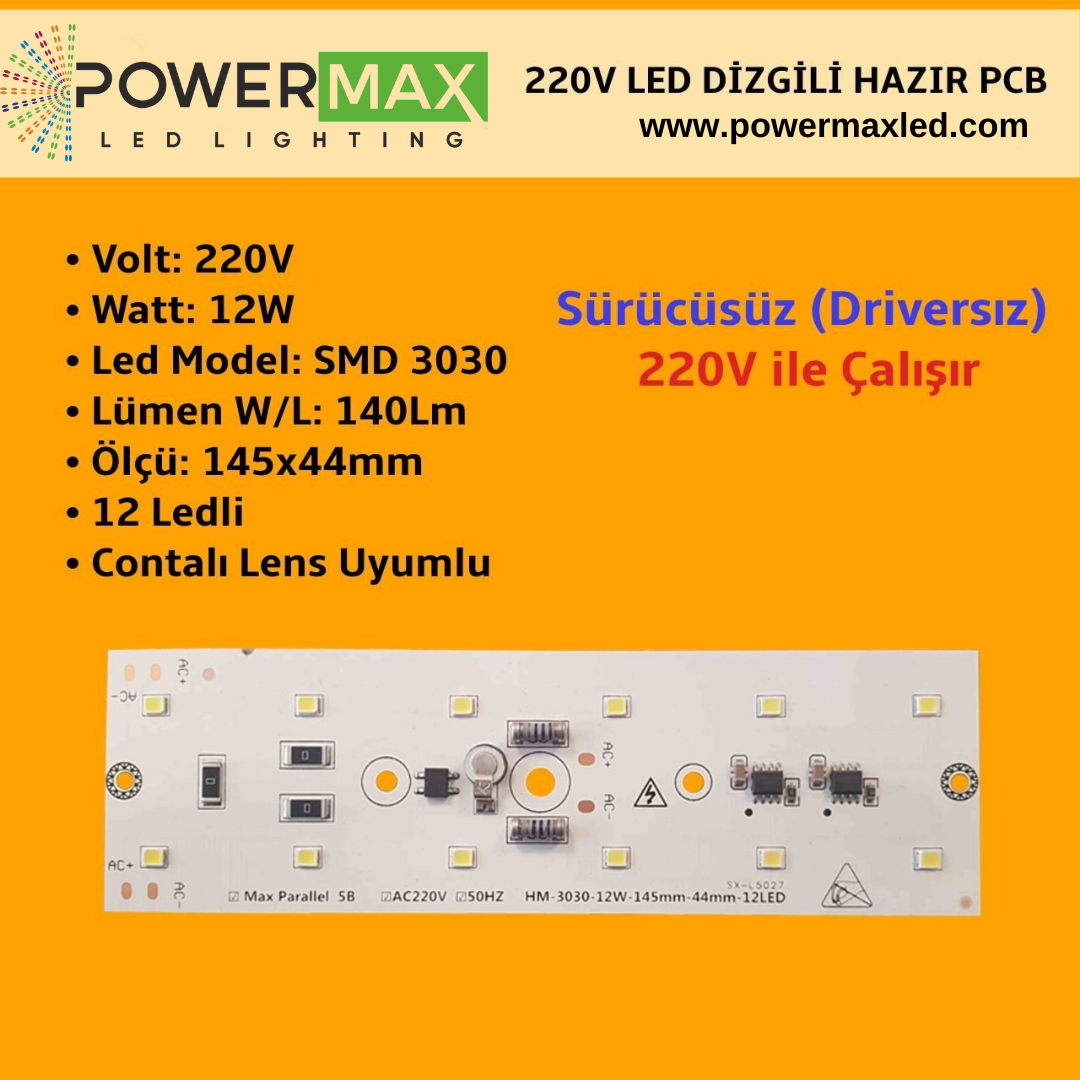 220 Volt 12 Watt SMD 3030 Ledli Hazır Led Dizgili Pcb