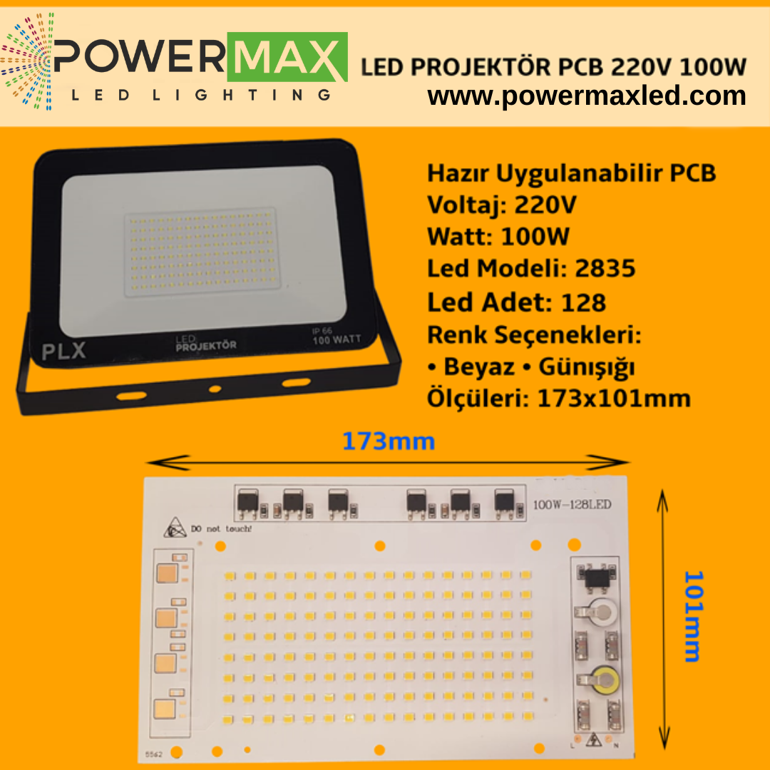 220V 100W SMD 2835 Ledli Hazır Projektör PCB