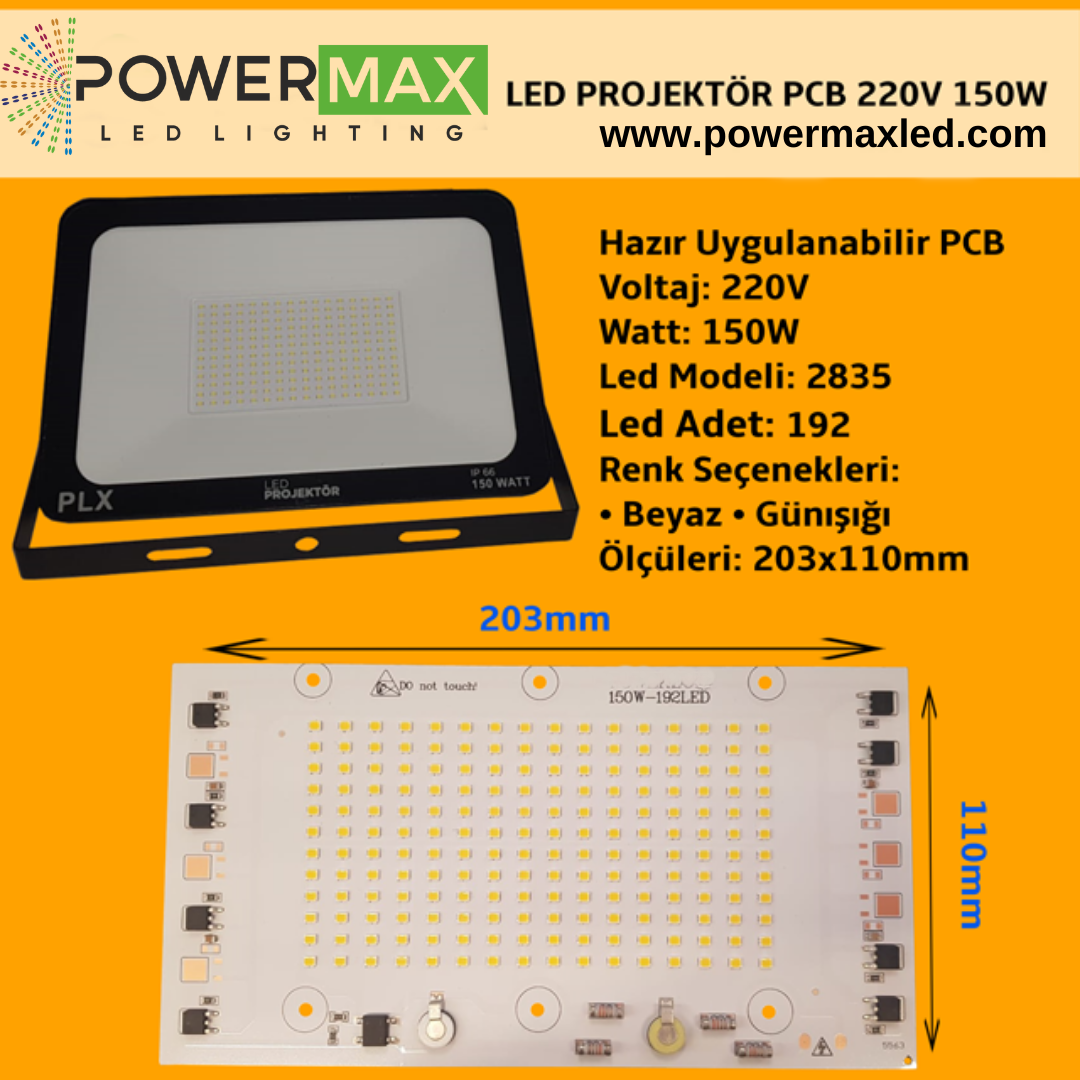 220V 150W SMD 2835 Ledli Hazır Projektör PCB