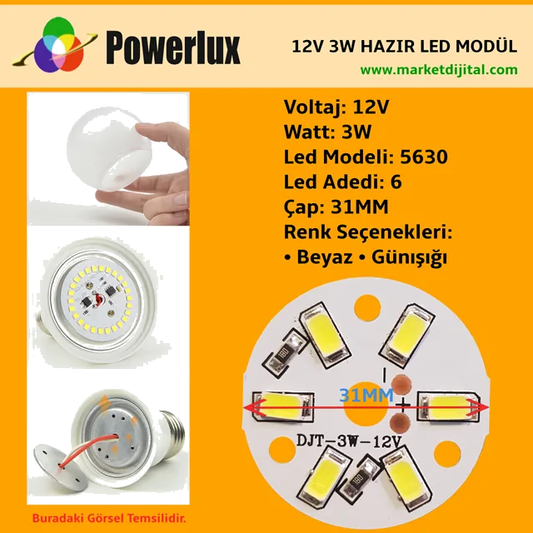 12 Volt 3 Watt SMD 5630 Ledli Hazır Led Modül 31MM