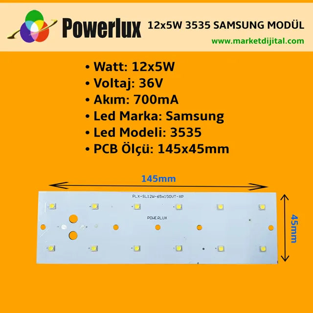 12x5 Watt Samsung 3535 Ledli Modül 145x45mm Natural Beyaz 4500K
