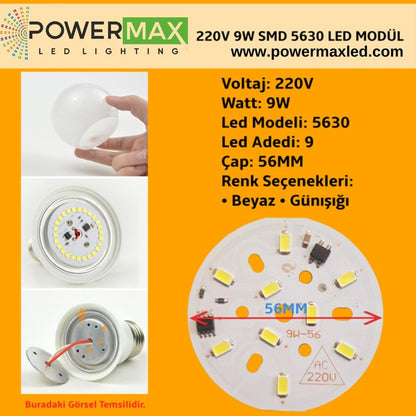 220 Volt 9 Watt SMD 5630 Ledli Hazır Led Modül 56MM