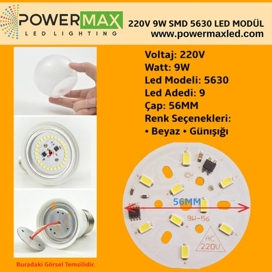 220 Volt 9 Watt SMD 5630 Ledli Hazır Led Modül 56MM