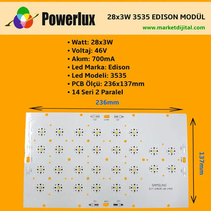 28x3 Watt 3535 Ledli Modül 236x137mm Beyaz 6000K