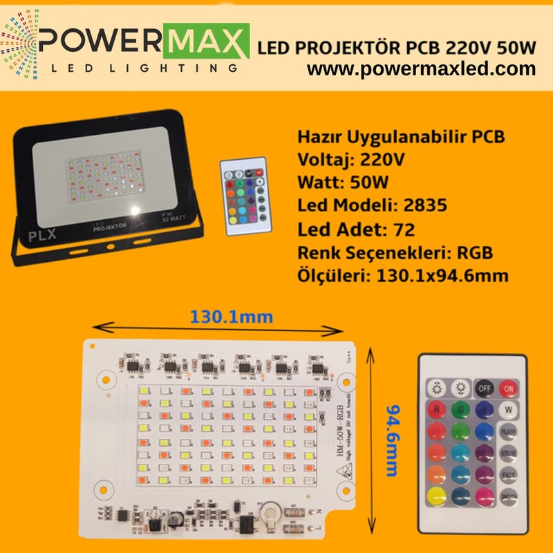 220V 50W SMD 2835 Ledli Hazır Projektör PCB