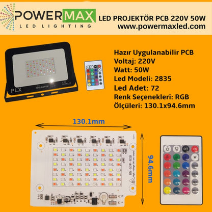 220V 50W SMD 2835 Ledli Hazır Projektör PCB