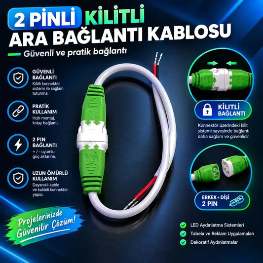 2li IP67 Soketli Kablo Dişi Erkek Takım Plastik Yeşil