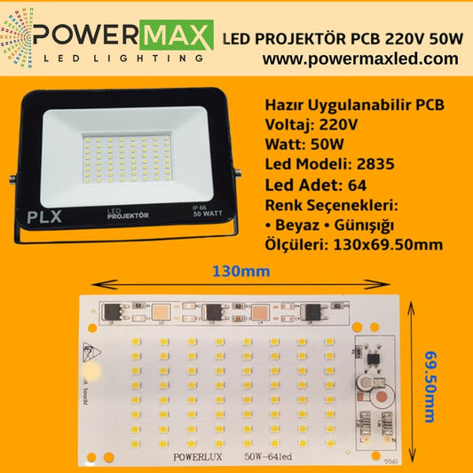 220V 50W SMD 2835 Ledli Hazır Projektör PCB