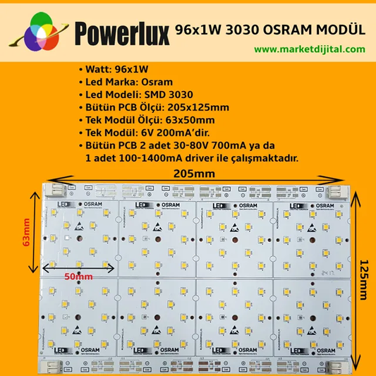 96x1 Watt Osram 3030 Ledli 205x125mm Modül