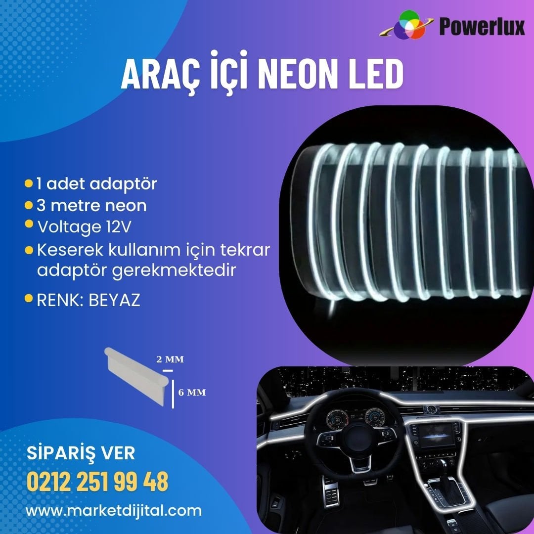 Araç İçin Neon Led A Kalite 3mt (Torpido ledi)