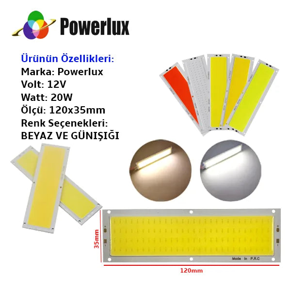 Powermax 12V 20W COB LED 120x35mm Chip