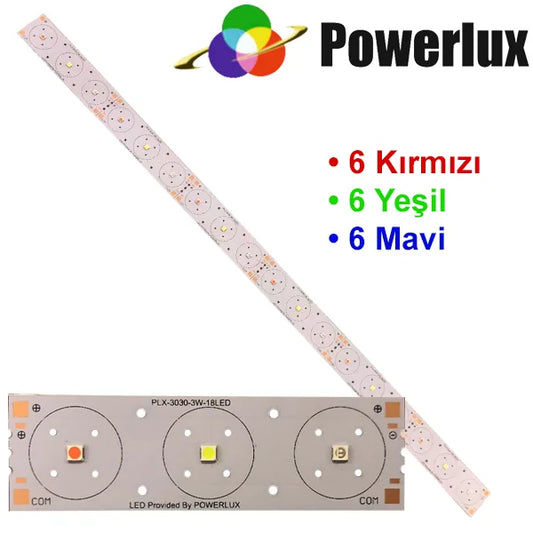 Powermax Tek Renk Pcb 18 Led RGB (6Yeşil 6 Mavi 6 Kırmızı)