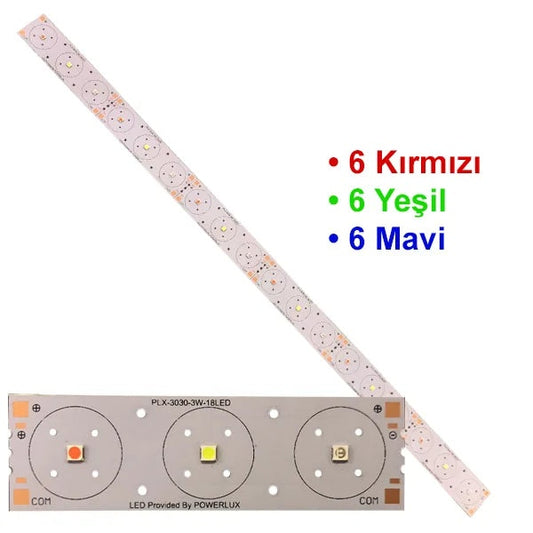 Powermax Tek Renk Pcb 18 Led RGB (6Yeşil 6 Mavi 6 Kırmızı)