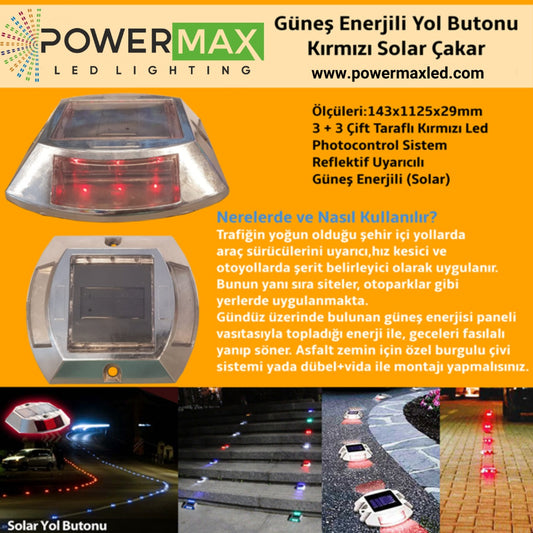 Solar Powered Road Button Red Solar Flashing Button