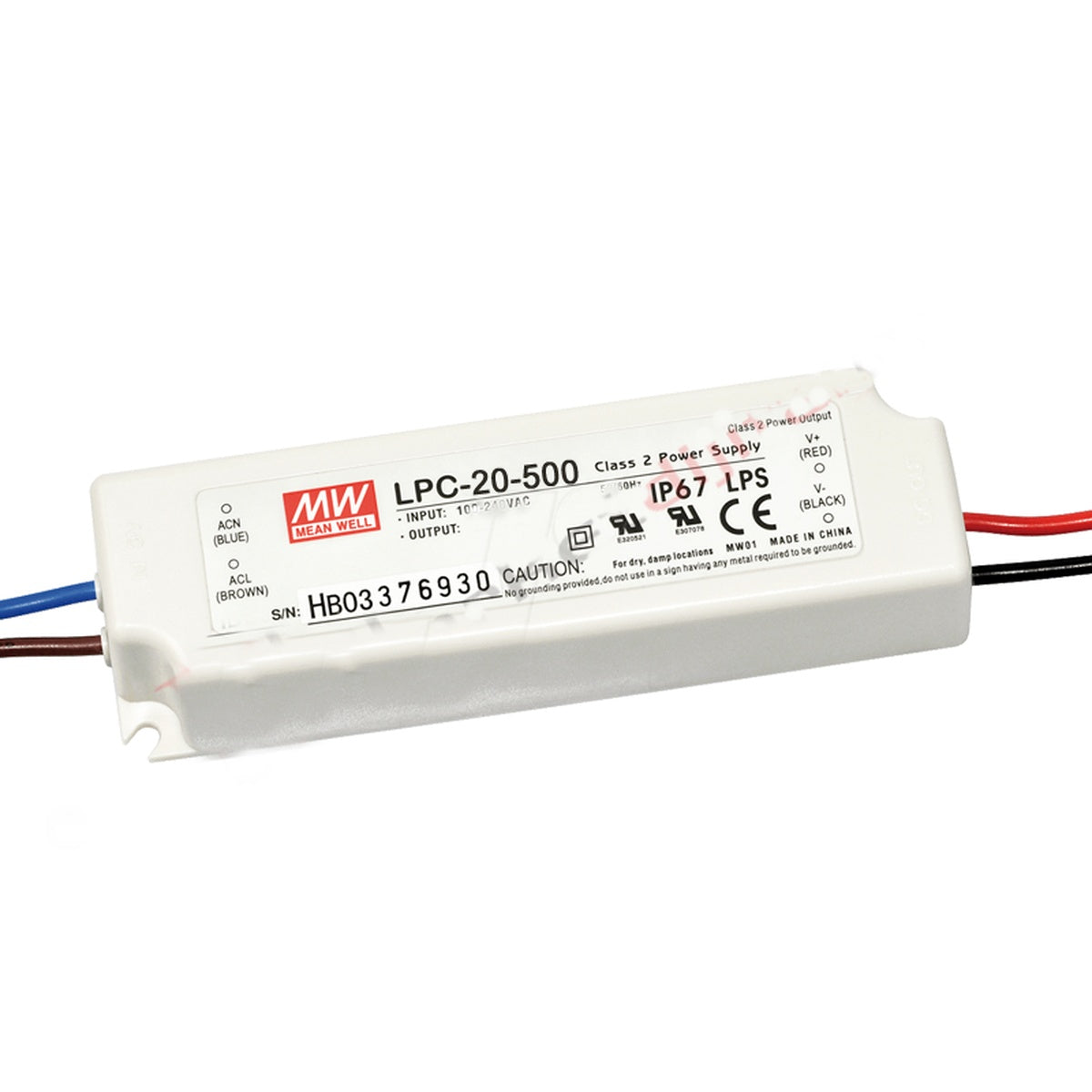 LPC-20-500 9-30 Volt 500 mA IP67 Meanwell