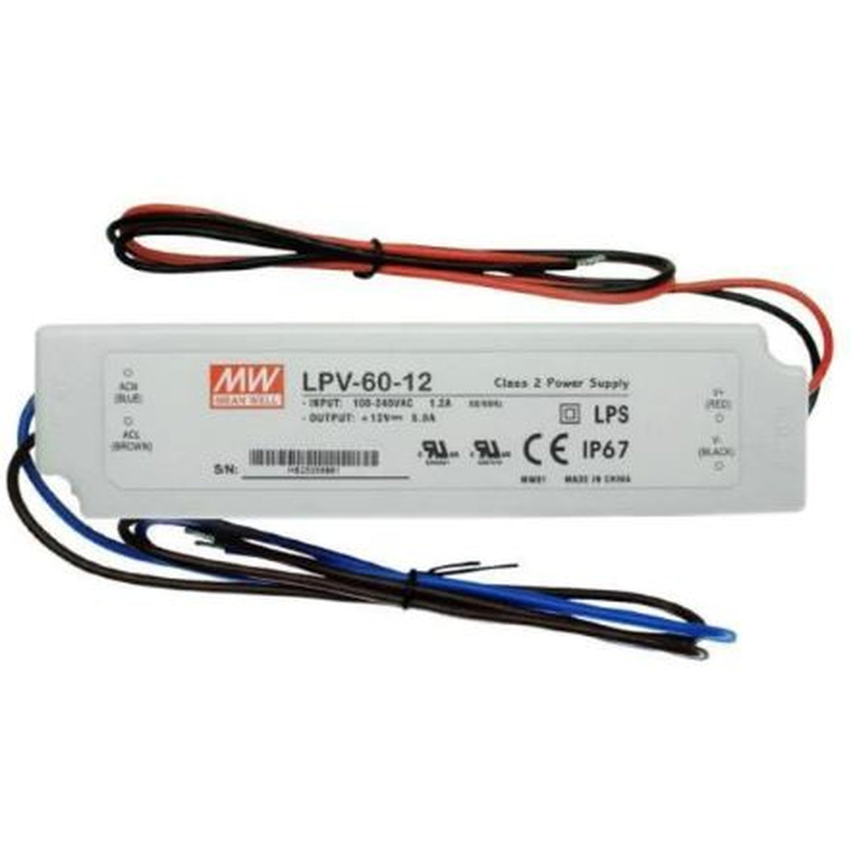 LPV-60-12 12 Volt 5 Amper IP67 Meanwell