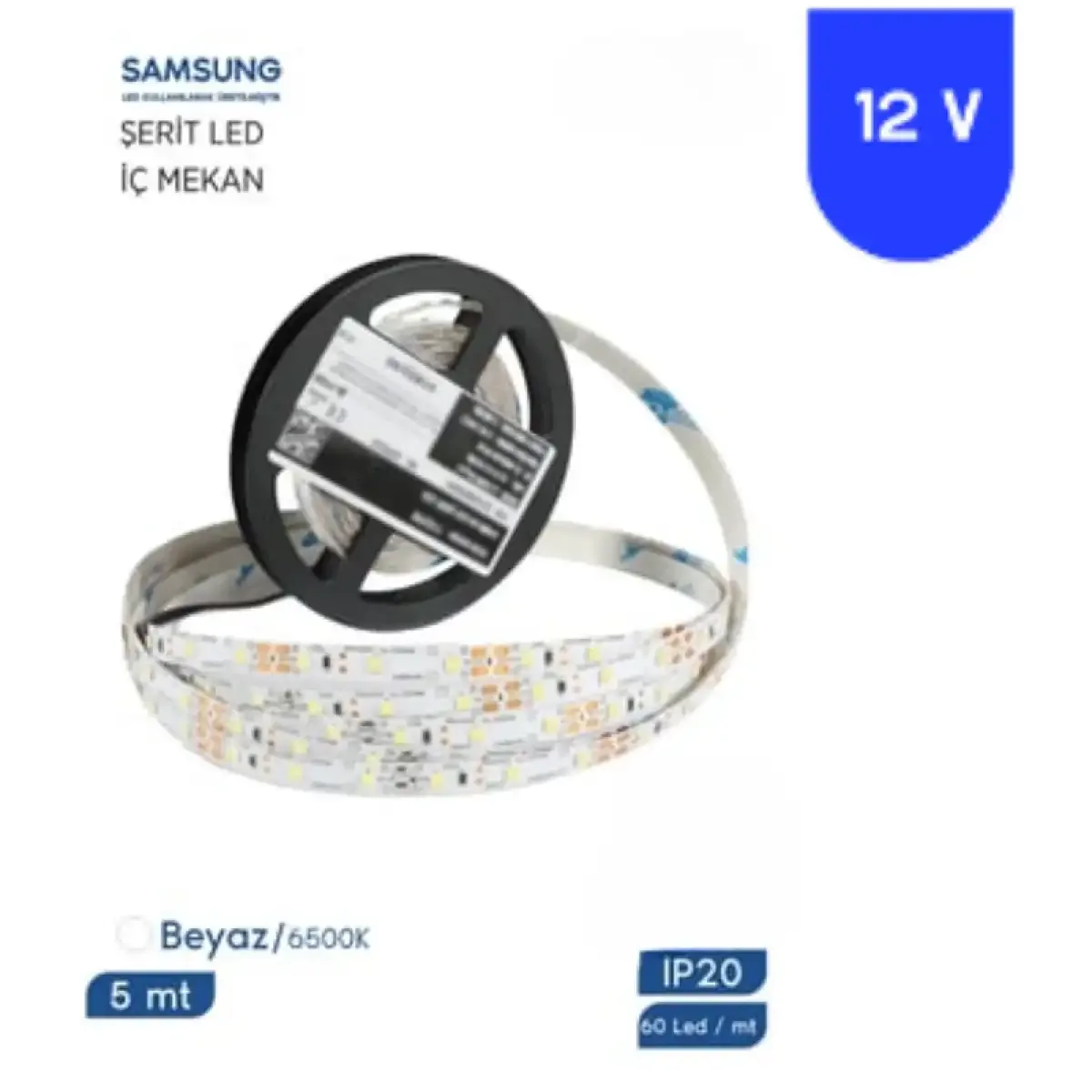 Samsung 12V 2835 Tek Çipli 60 Led Şerit Led IP65 (5 Metre) Beyaz