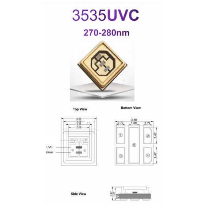 PLX-UVC-1W 3535 6 Volt 1 Watt UVC Led