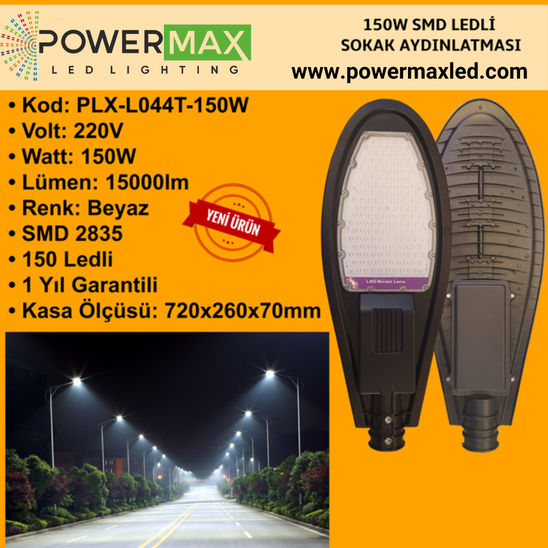 220 Volt 150 Watt 2835 Smd Ledli Sokak Aydınlatma Kasası (BEYAZ)