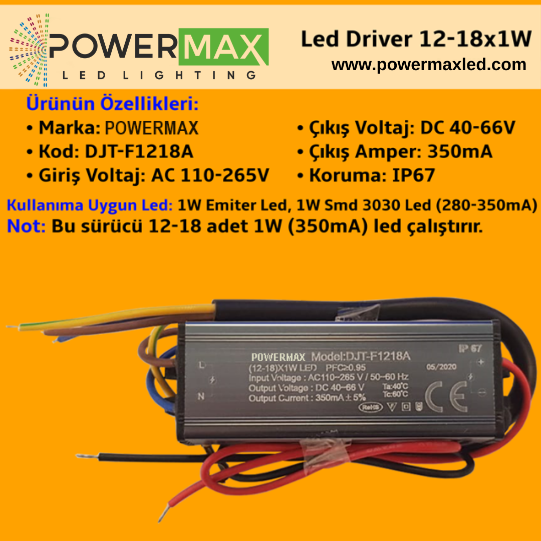 12-18x1W Led Driver DJT-F1218A IP67