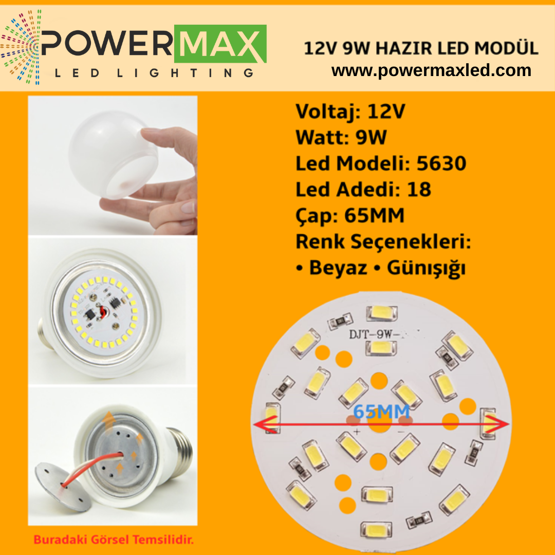 12 Volt 9 Watt SMD 5630 Ledli Hazır Led Modül 65MM