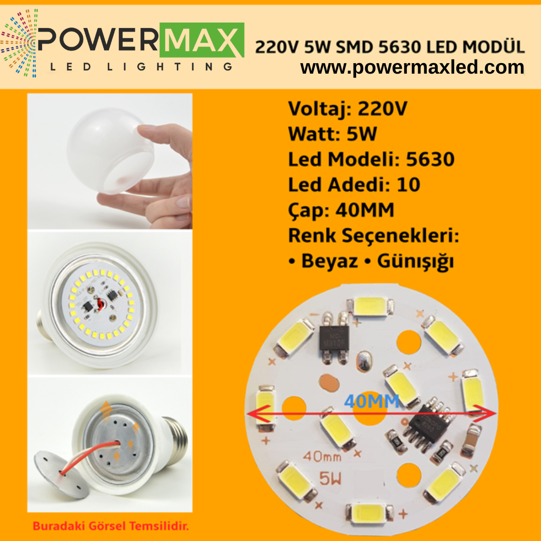 220 Volt 5 Watt SMD 5630 Ledli Hazır Led Modül 40MM