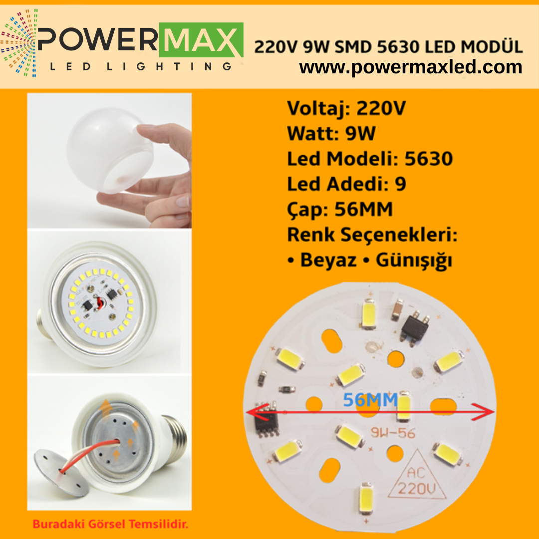 220 Volt 9 Watt SMD 5630 Ledli Hazır Led Modül 56MM