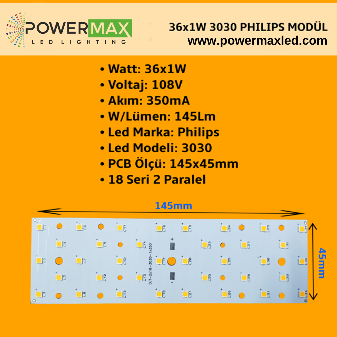 36x1 Watt Philips 3030 Ledli Modül 145x45mm