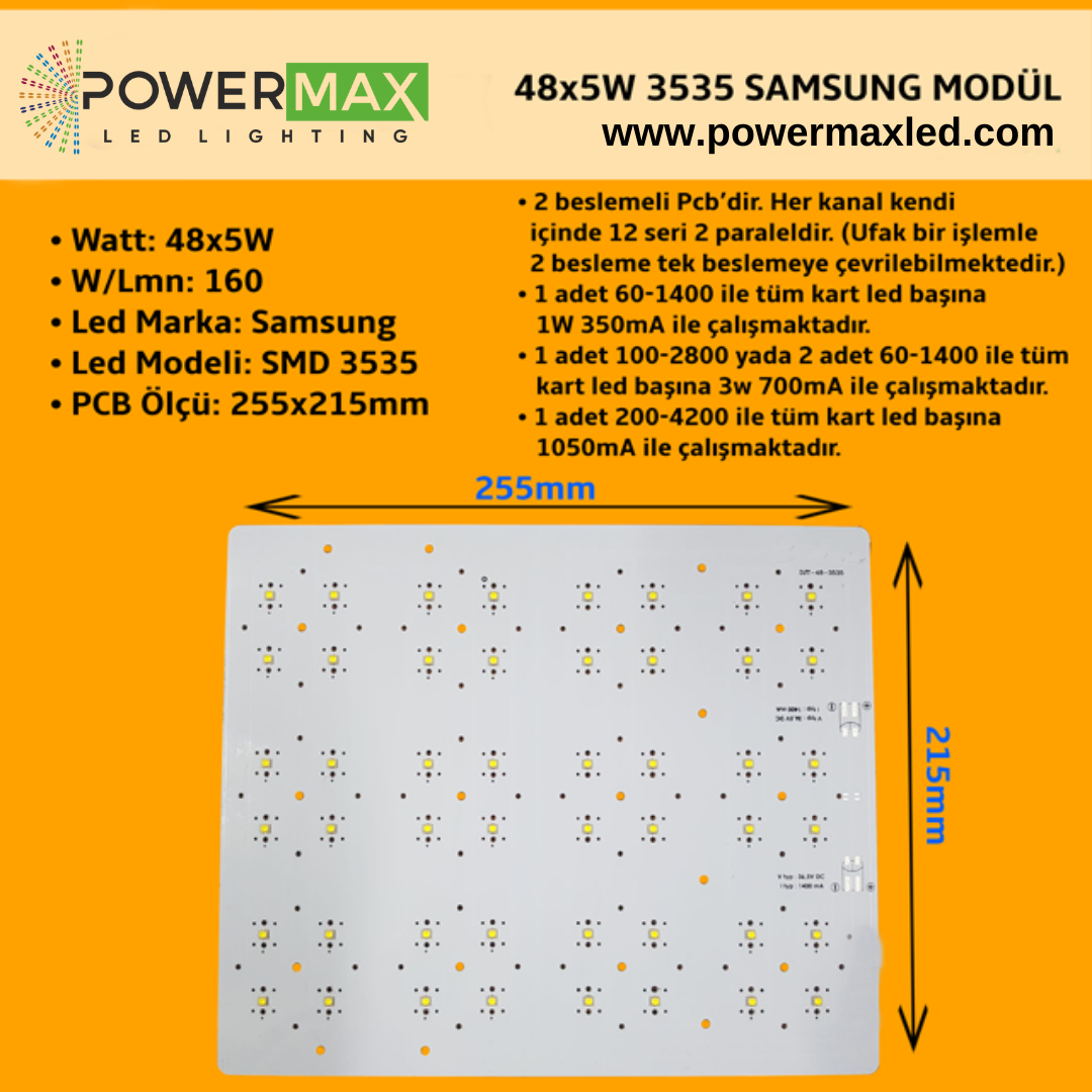 48x5 Watt Samsung 3535 Ledli Modül 205x255mm