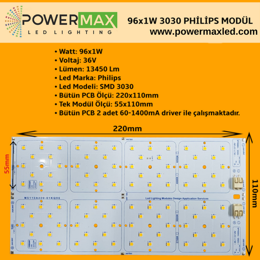 96x1 Watt Philips 3030 Ledli 22x11cm Modül