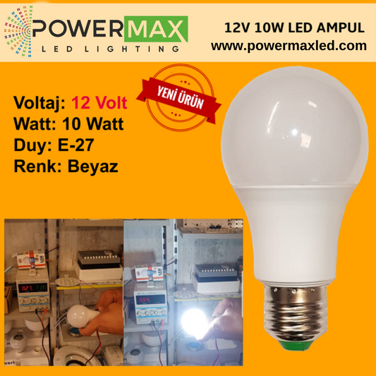 E-27 Duylu 12 Volt 10 Watt Led Ampul Beyaz