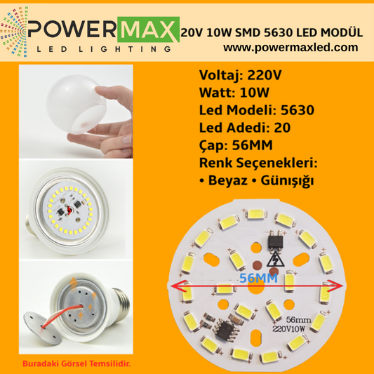 220 Volt 10 Watt SMD 5630 Ledli Hazır Led Modül 56MM