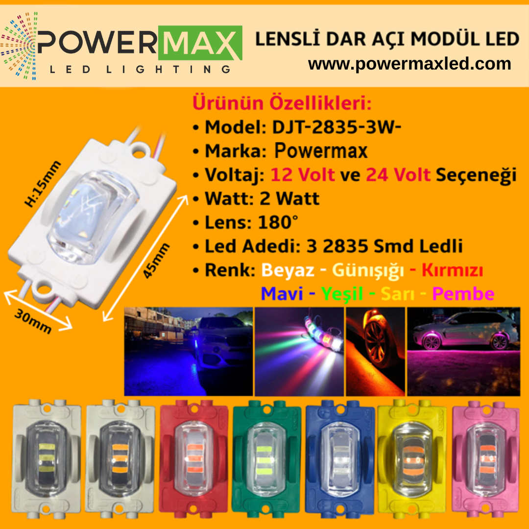 Powermax 12 Volt 2 Watt Lensli Dar Açılı Modül Led