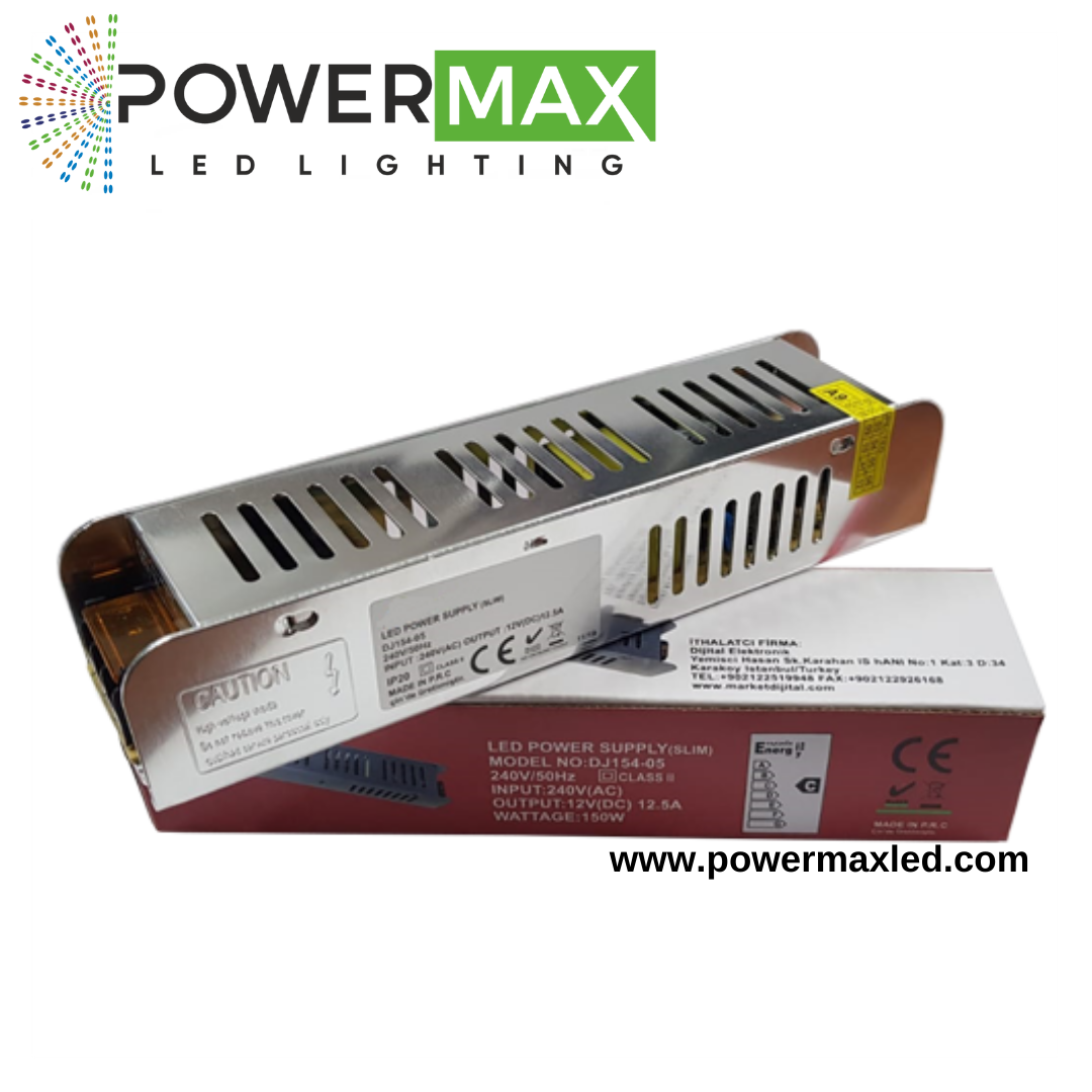 Powermax 12V 12,5A 150W Slim Adaptör – POWERMAX LED LIGHTING