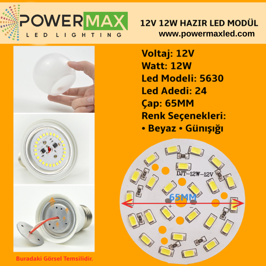 12 Volt 12 Watt SMD 5630 Ledli Hazır Led Modül 65MM