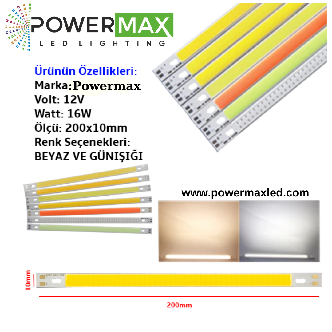 Powermax 12V 16W COB LED 200x10mm Chip