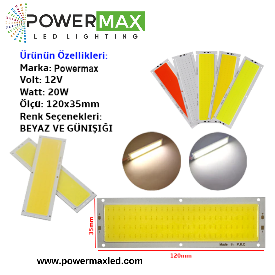 Powermax 12V 20W COB LED 120x35mm Chip