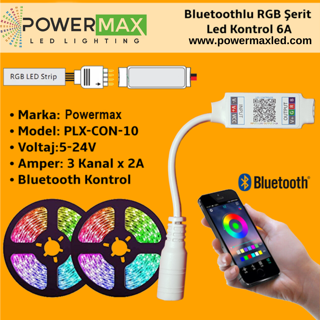 Powermax Bluetoothlu RGB Şerit Led Kontrol 6A 5-24V